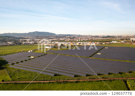 Solar energy farm captures sunlight in rural Solar energy farm captures sunlight in rural 129037778