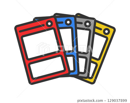 Illustration of a trading card hand icon (line drawing color) Illustration of a trading card hand icon (line drawing color) 129037899