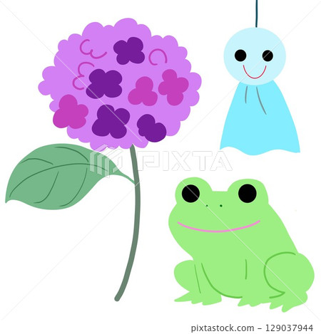 Frog, hydrangea and Teru Teru Bouzu Frog, hydrangea and Teru Teru Bouzu 129037944