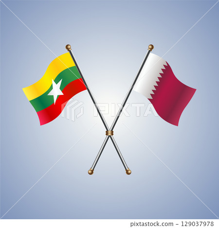 Myanmar and Qatar flag. Vector Illustration 129037978