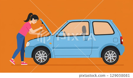 為了安全駕駛！檢查汽車引擎室的手 129038081