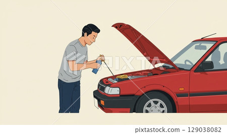 Regular check! A man inspecting his car 129038082