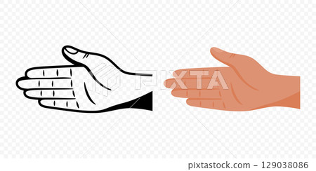 Hand Gesture in Outline Style and Colored Hand Gesture Icon for Communication, Greeting, Agreement, Handshake, Sign Language, Palm Symbol and Body Language. Flat Vector Illustration Hand Gesture in Outline Style and Colored Hand Gesture Icon for Communication, Greeting, Agreement, Handshake, Sign Language, Palm Symbol and Body Language. Flat Vector Illustration 129038086
