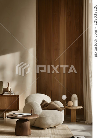 White room minimalist living room 129038126