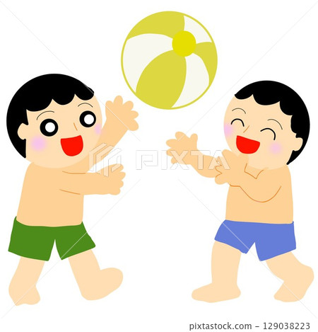 兩個人玩沙灘球 兩個人玩沙灘球 129038223