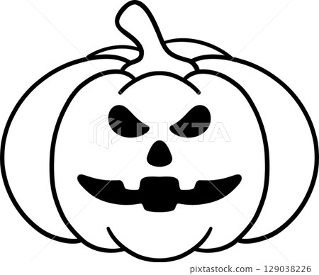 halloween balloon with jack o lantern face in cute black and white line art, great for kids coloring 129038226