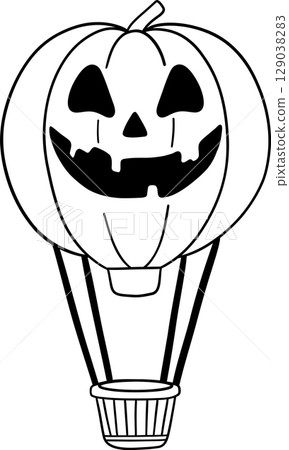halloween balloon with jack o lantern face in cute black and white line art, great for kids coloring 129038283