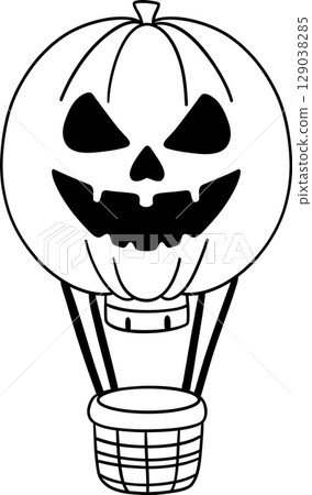 halloween balloon with jack o lantern face in cute black and white line art, great for kids coloring 129038285