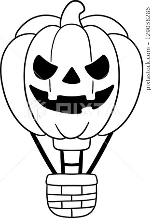 halloween balloon with jack o lantern face in cute black and white line art, great for kids coloring 129038286