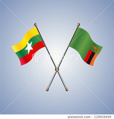 Myanmar and Zambia flag. Vector Illustration 129038494