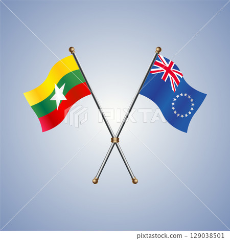 Myanmar and Cook Islands flag. Vector Illustration 129038501