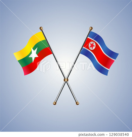 Myanmar and North Korea flag. Vector Illustration 129038540