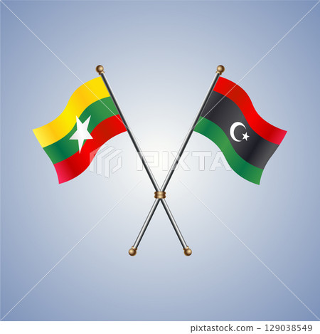 Myanmar and Libya flag. Vector Illustration 129038549
