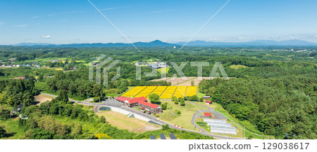 Aerial view of the summer scenery of the "Mountain School" experience exchange facility in Aomori Prefecture 129038617