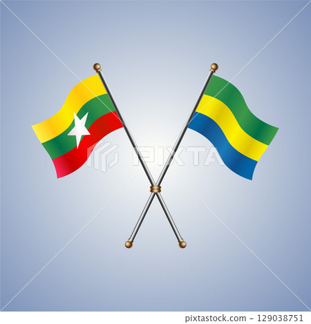 Myanmar and Gabon flag. Vector Illustration 129038751