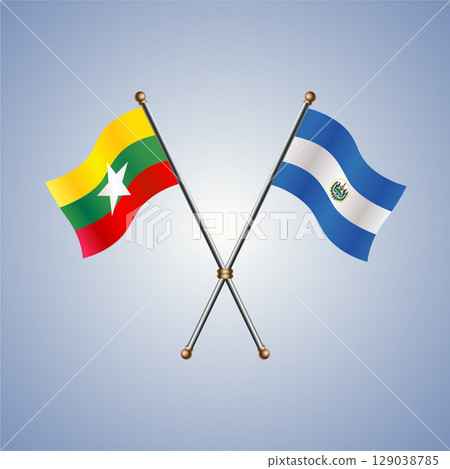 Myanmar and El Salvador flag. Vector Illustration Myanmar and El Salvador flag. Vector Illustration 129038785
