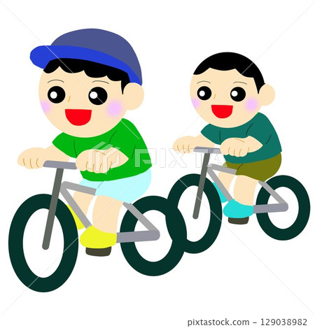 Children riding bicycles cutting through the wind Children riding bicycles cutting through the wind 129038982