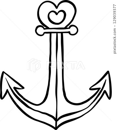 Cute Ship Anchor doodle outline, fisherman aesthetic 129039377