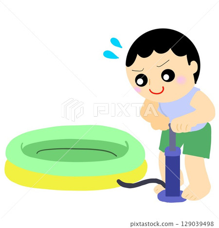 Inflate a vinyl pool with an air pump 129039498