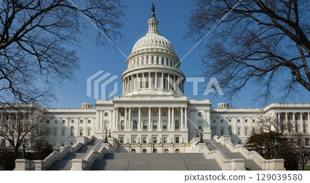 United States Capitol Building in Clear Blue Sky - AI generated image 129039580