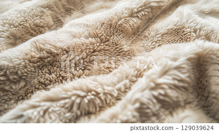 Beige boa material, fluffy fabric texture 129039624