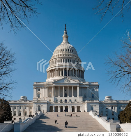 United States Capitol Building Against Clear Blue Sky - AI generated image 129039632