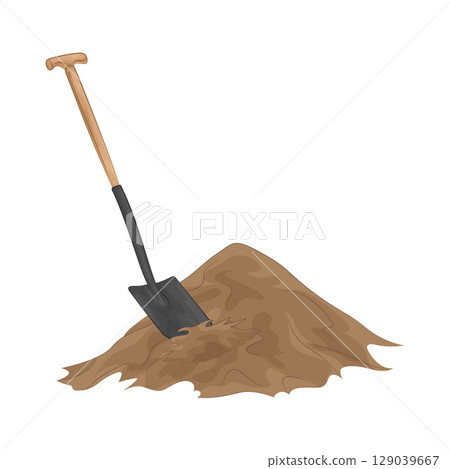 Illustration of Shovel with Sand 129039667