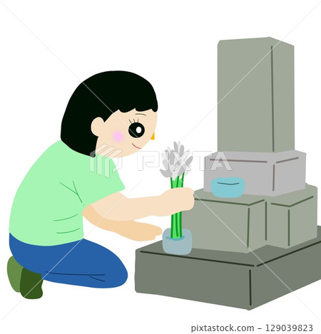 Man placing flowers at a cemetery Man placing flowers at a cemetery 129039823