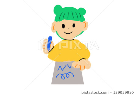 兒童繪畫插畫（手繪風格，教育，學習，3 種顏色） 129039950