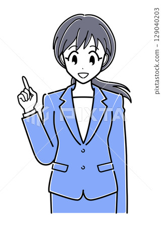 An office lady in a suit talking with a pointing pose (upper body, simple) An office lady in a suit talking with a pointing pose (upper body, simple) 129040203