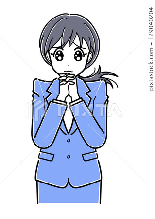 Office lady in a suit with watery eyes (upper body, simple) Office lady in a suit with watery eyes (upper body, simple) 129040204