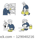 Daily set of men and women struggling with housework 129040216