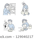 Daily set of men and women struggling with housework 129040217