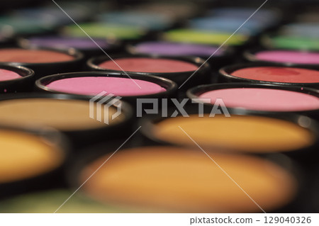 A palette with water-soluble paints for drawing. Abstract background. Back to school 129040326