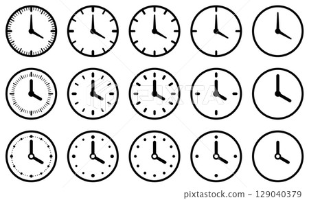 Vector illustration set of clock icons of various shapes 129040379