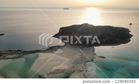Sunset over Balos Bay in Crete where three seas meet, natural beauty 129040383