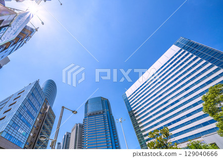 Tokyo cityscape in July. Extremely hot... View of Shinagawa Station and office buildings. A ray of hope for a new era... = 26th Tokyo cityscape in July. Extremely hot... View of Shinagawa Station and office buildings. A ray of hope for a new era... = 26th 129040666