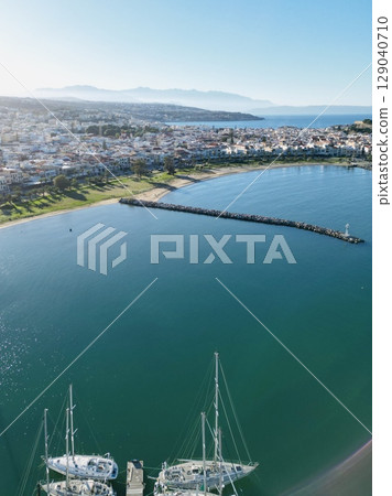 Aerial view of Rethymno city in Crete and the sea 129040710