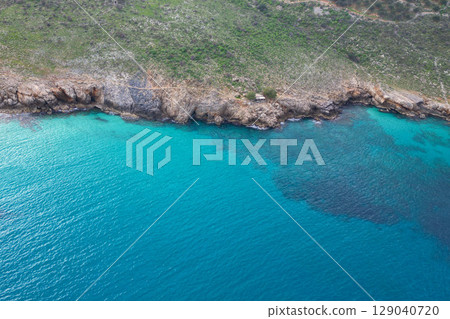 Stunning Turquoise Sea in Omprogialos Octopus Bay, Crete Stunning Turquoise Sea in Omprogialos Octopus Bay, Crete 129040720