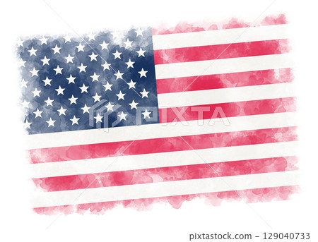 American flag in watercolor technique on white background, patriotic illustration design 129040733