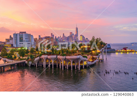 Manhattan city skyline with Little Island, cityscape of New York city 129040863