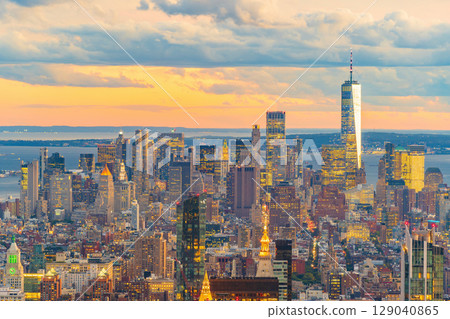 Manhattan city skyline from top viewy, cityscape of New York city 129040865