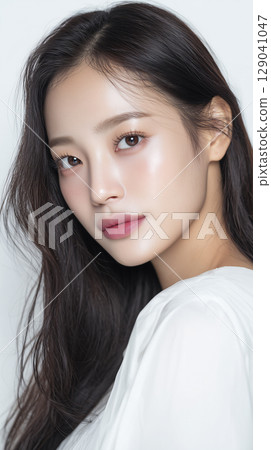 Beautiful Asian model with black hair 129041047