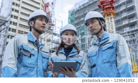 商界人士在建築工地看藍圖 129041052