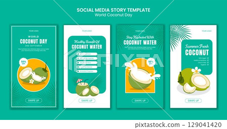 Coconut Celebration Day Social Media Stories Template with Hand Drawn Cartoon Background 129041420