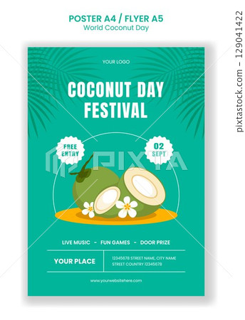 World Coconut Day Graphic Template for Social Media Flyer with Tropical Cartoon Elements 129041422