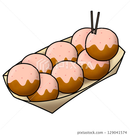 八個章魚燒球配明太子和蛋黃醬的插圖 129041574