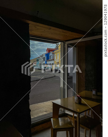 A view from inside a cafe in Horta, Faial Island, Azores 129041978