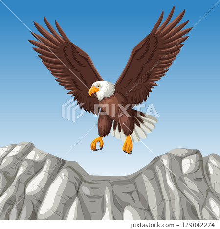 Majestic Eagle Soaring Over Rocky Terrain 129042274