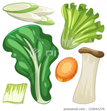 Colorful Vector Illustration of Fresh Vegetables Colorful Vector Illustration of Fresh Vegetables 129042279